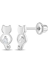 lovely silver clear cubic zirconia kitten screw back baby earrings